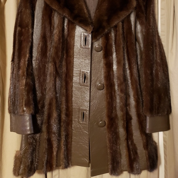 Brown leather and mink jacket. - Picture 3 of 5